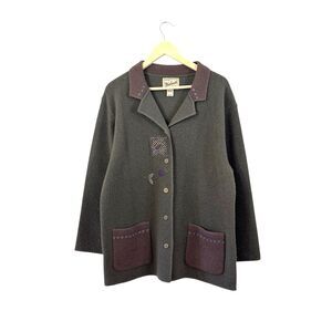 Woolrich Medium Wool Sweater Cardigan Tunic Oversized Embroidered Womens READ